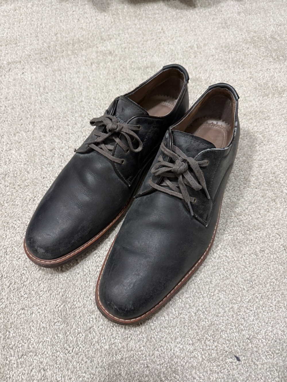Bass Black Leather Derby Shoes with Brown Welt